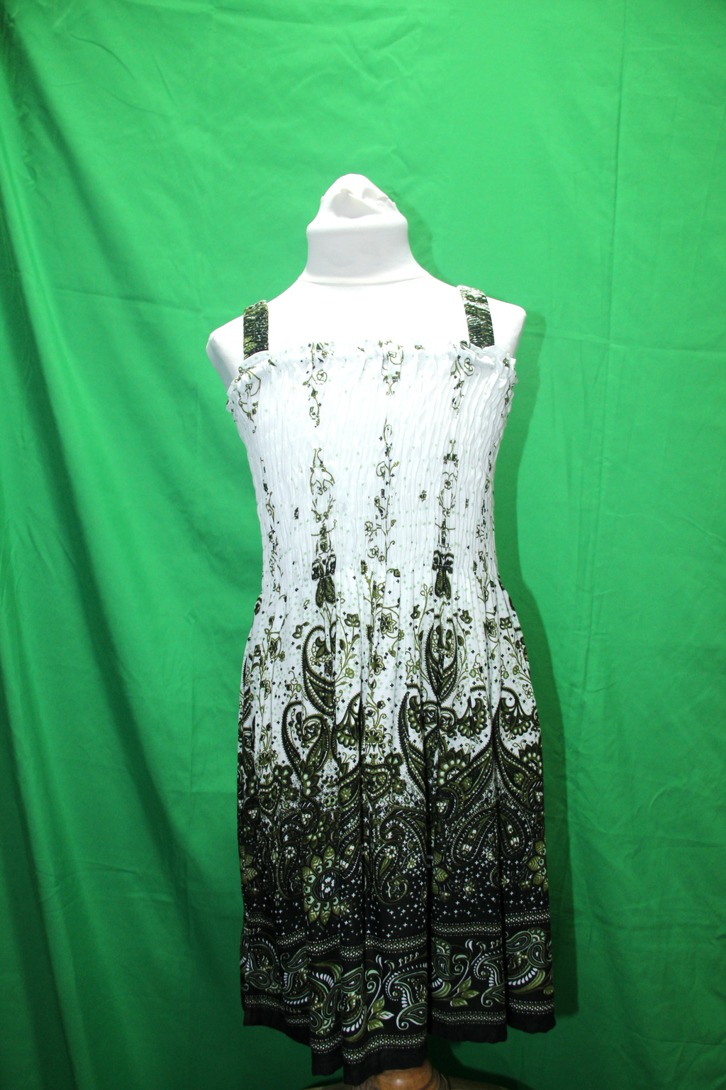 White and Black Paisley Smocked Dress - original product view