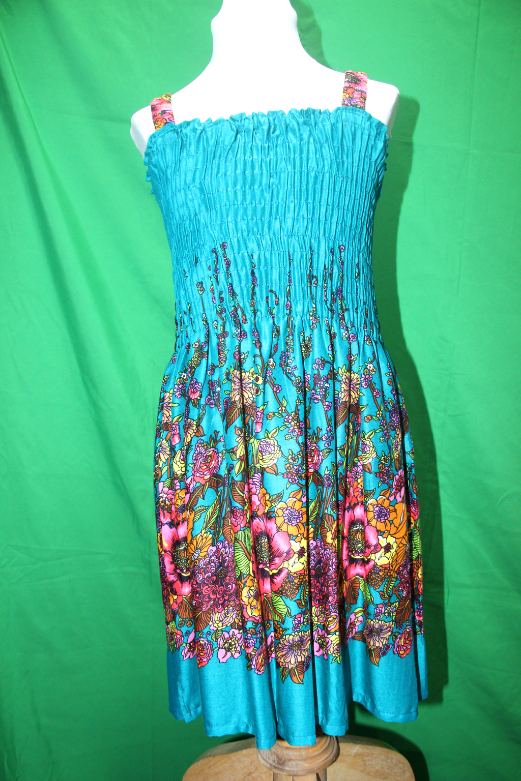 Turquoise Floral Border Smocked Dress - original product view