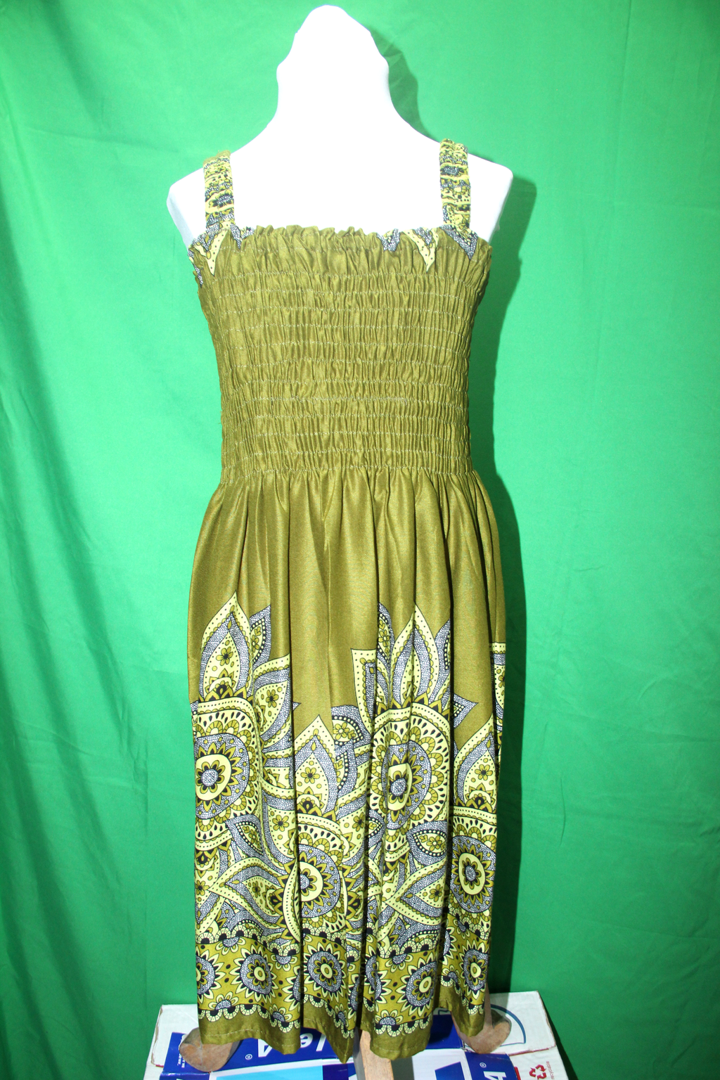 Olive Mandala Smocked Dress - original product view