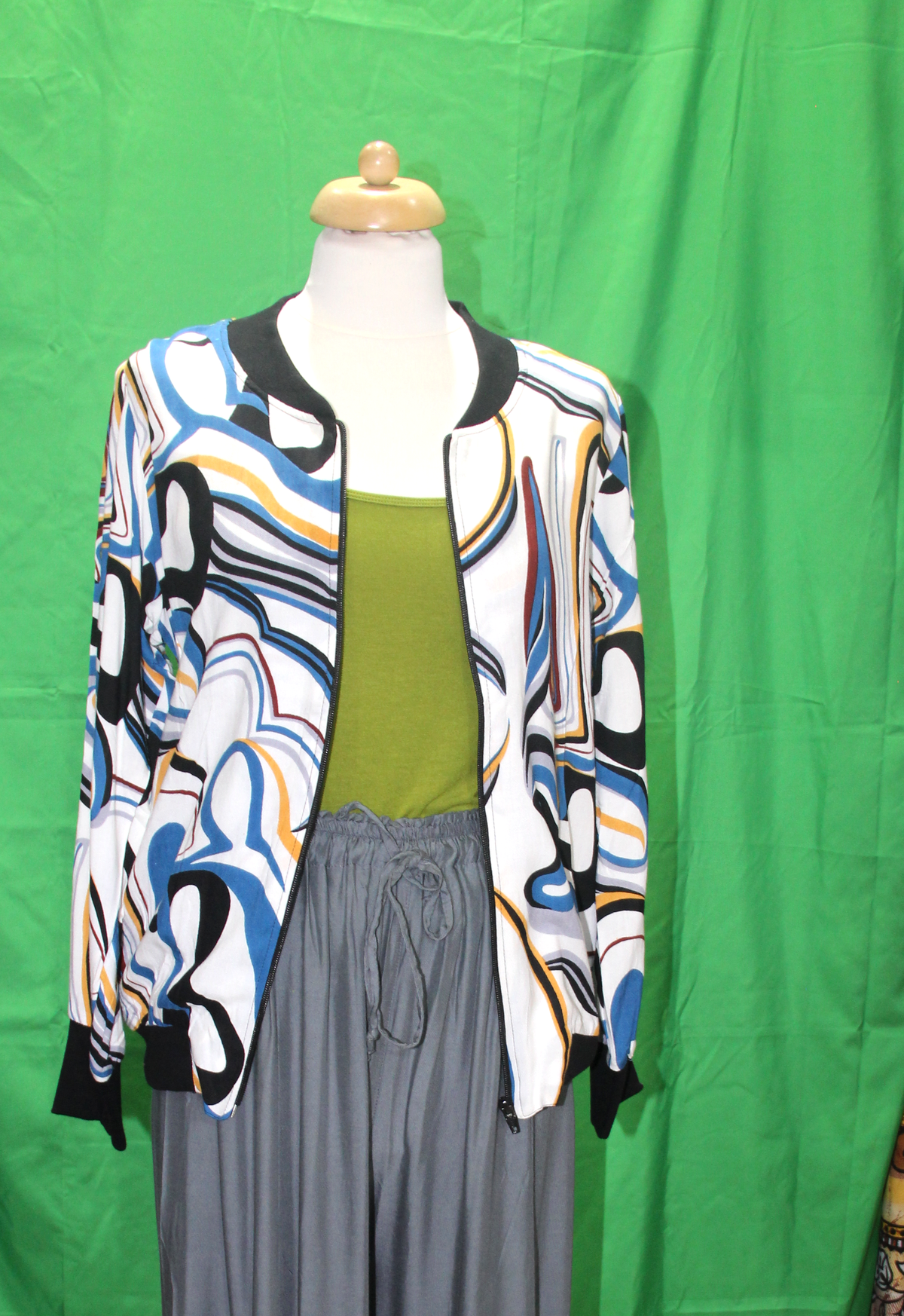 Jacket - White Blue Abstract Swirl Pattern