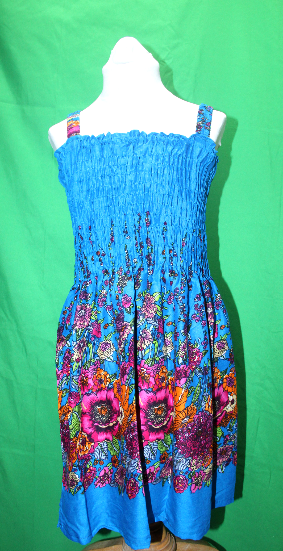 Blue Floral - Girls' Smocked Rayon Dress