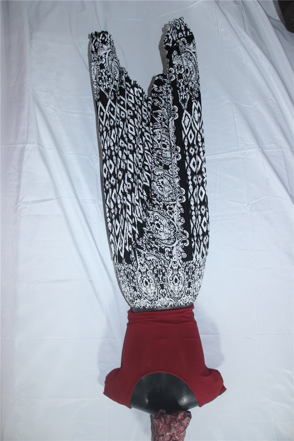 Black White Floral Harem Pants full garment fit view