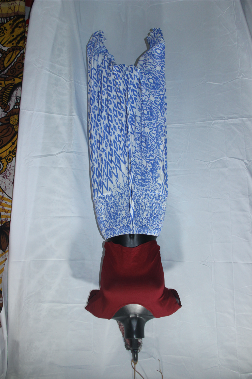 Blue White Floral Harem Pants full garment fit view