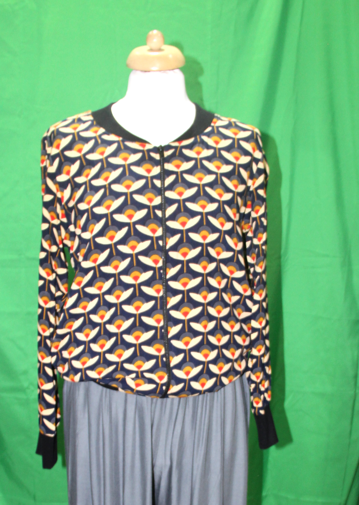 Jacket - Black Multicolour Lotus Pattern