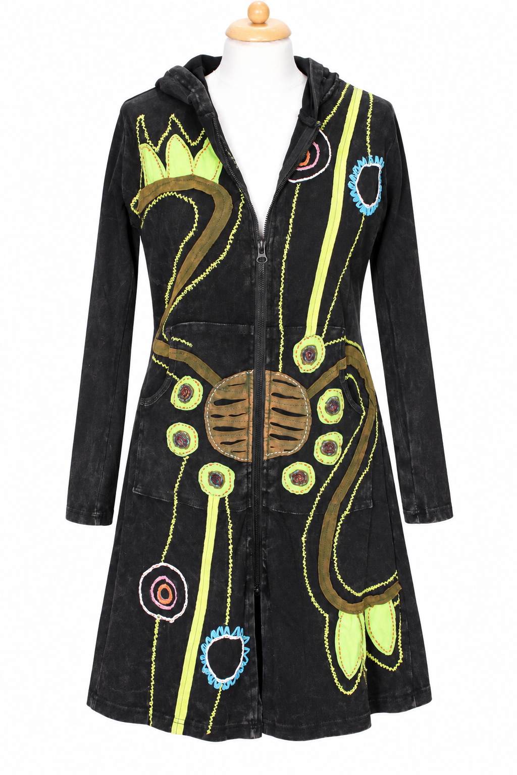 Jacket - Black Green Embroidered Pattern