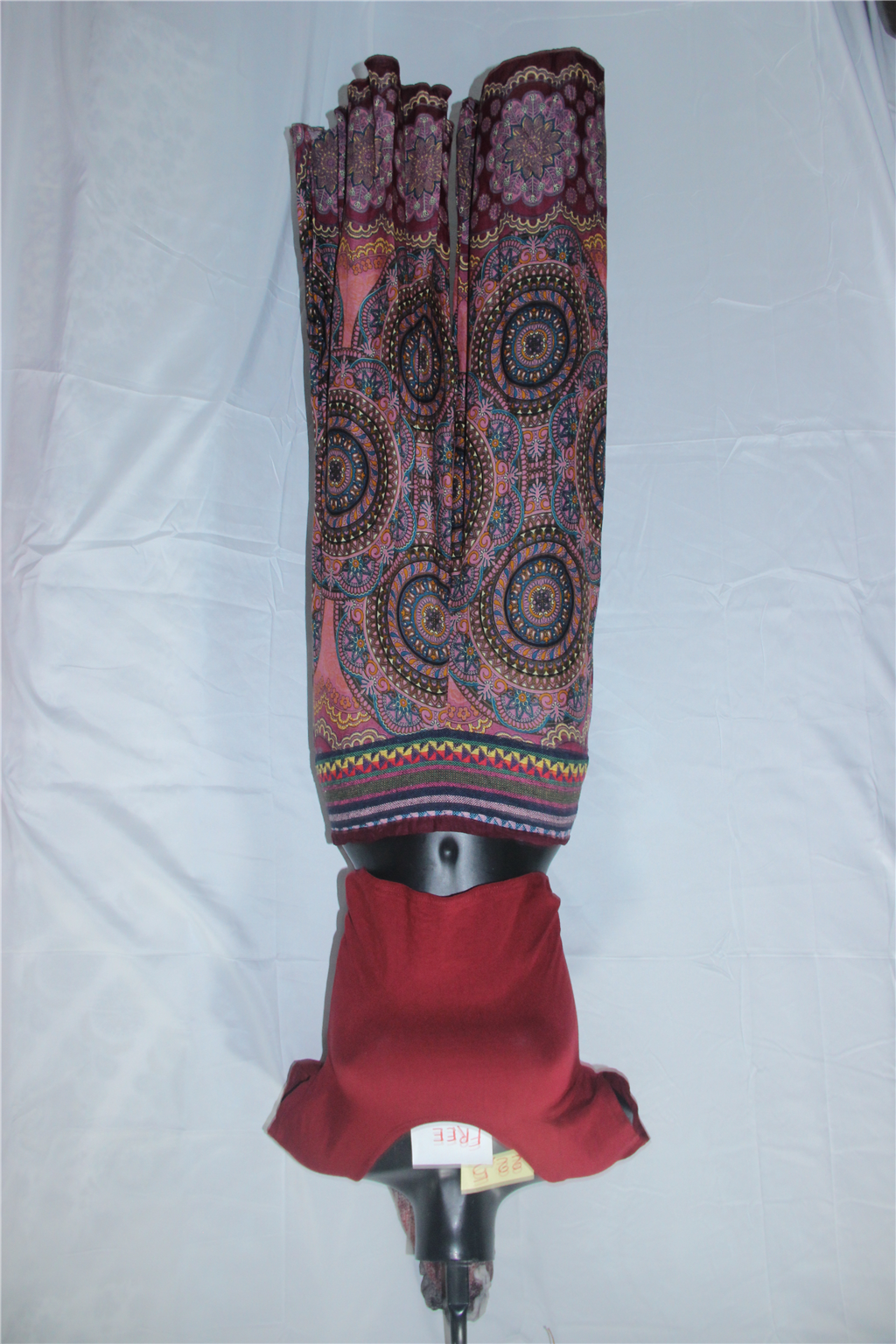 Burgundy Mandala Harem Pants full garment fit view