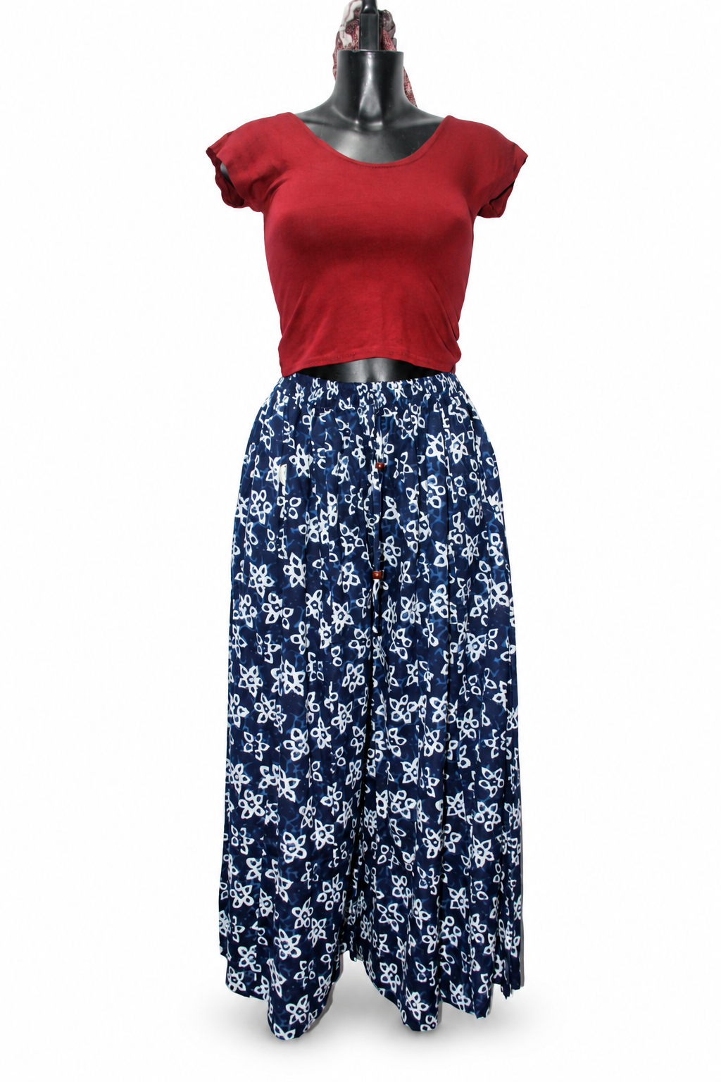 Navy White Floral Harem Pants full garment fit view