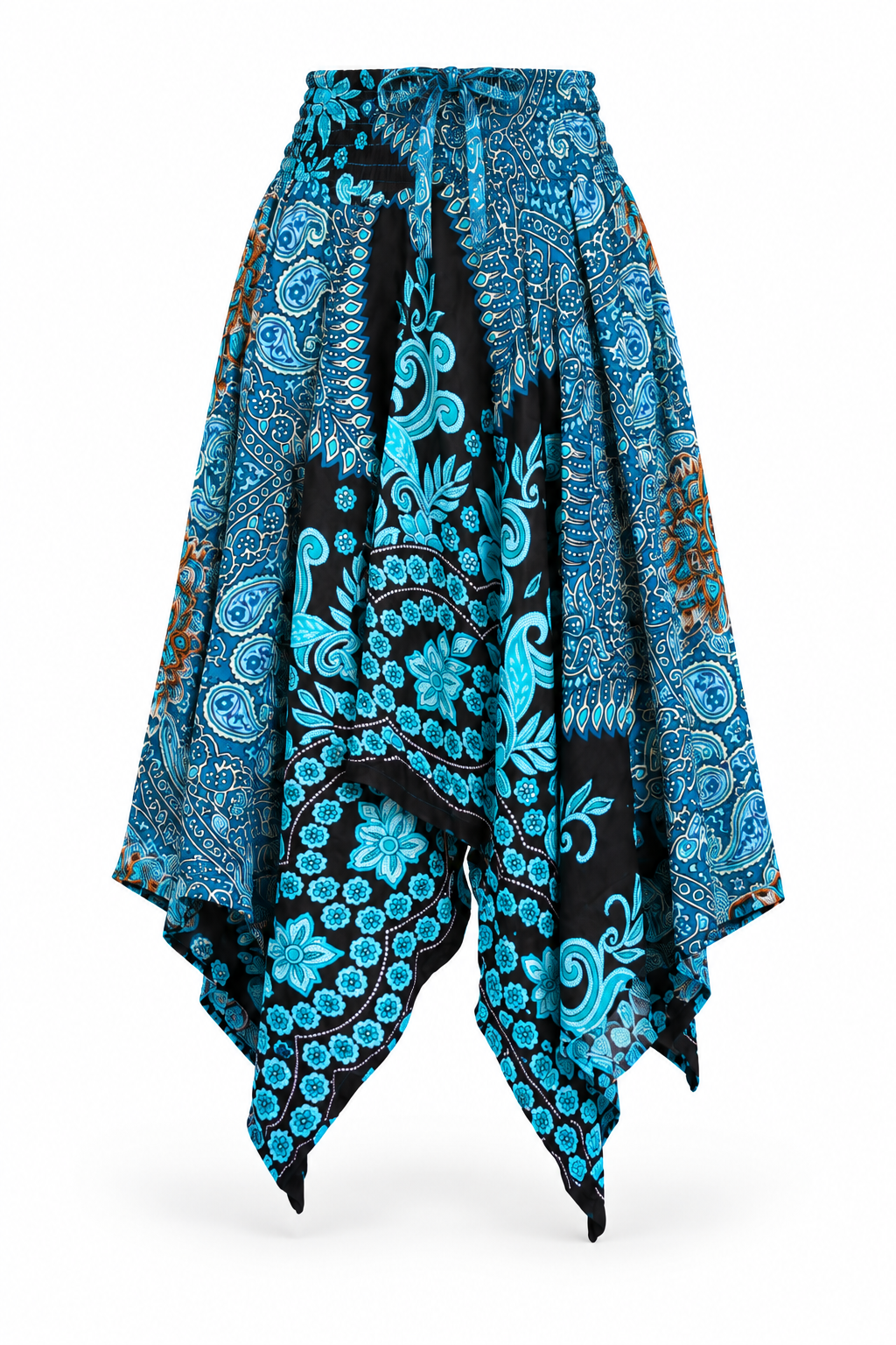Turquoise Peacock Mandala – Rayon Convertible Dress-Cum-Skirt – skirt ghost mannequin front view