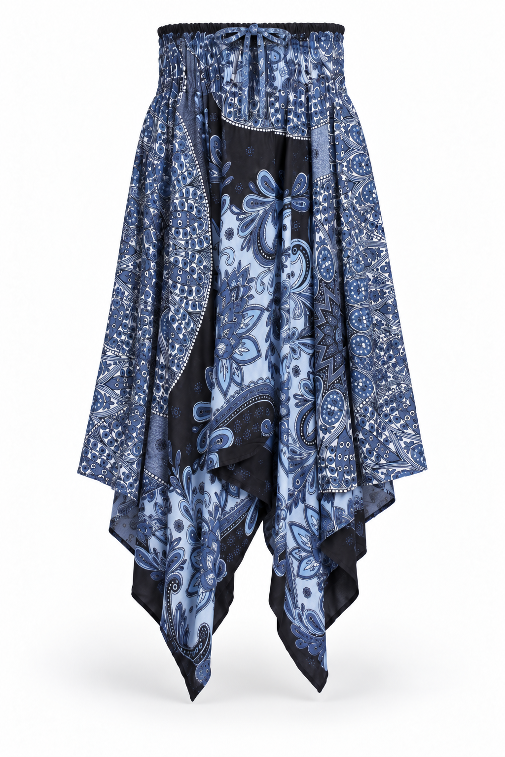 Moonlight Peacock Mandala – Rayon Convertible Dress-Cum-Skirt – skirt ghost mannequin front view