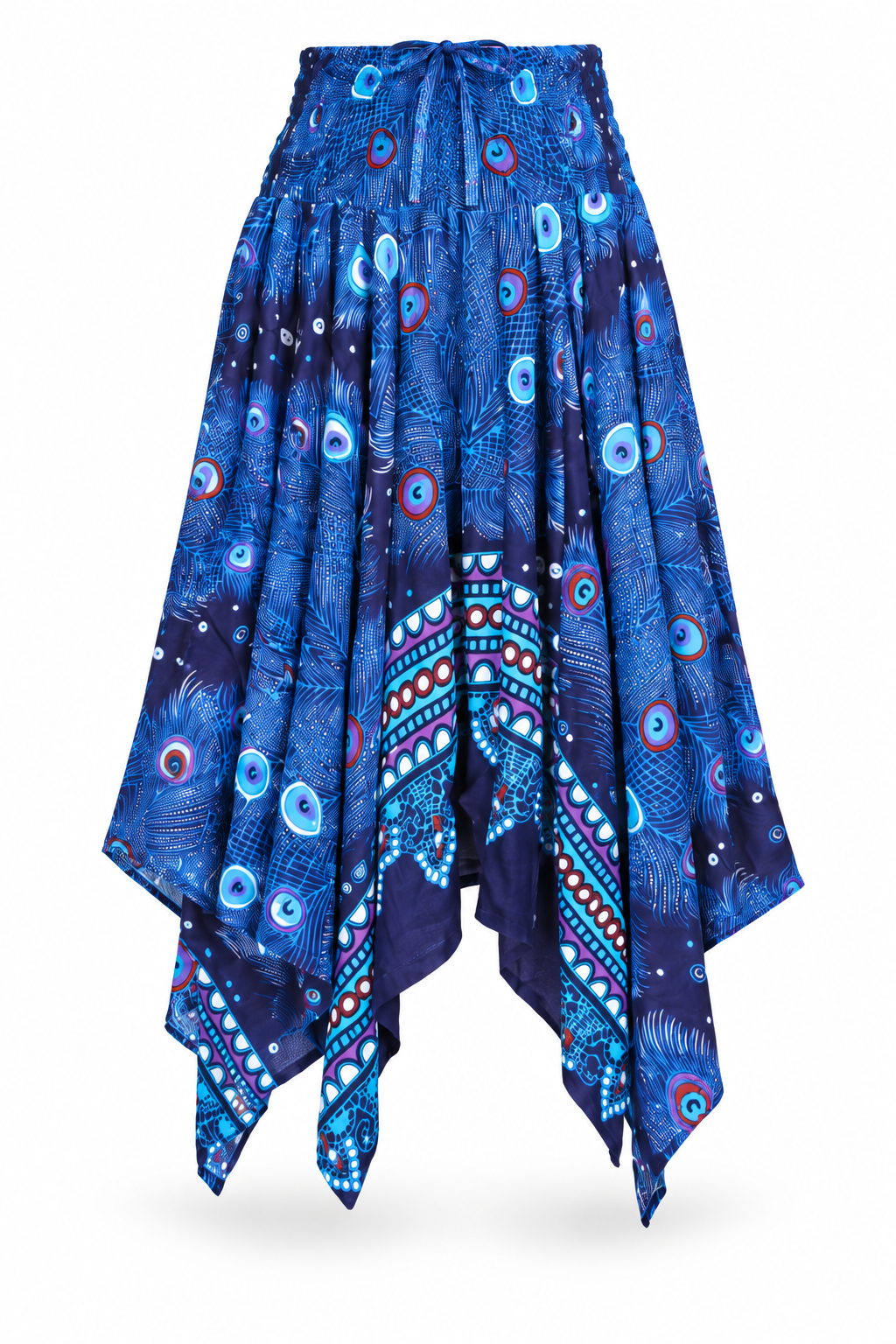 Peacock Feather Eyes – Rayon Convertible Dress-Cum-Skirt – skirt ghost mannequin front view
