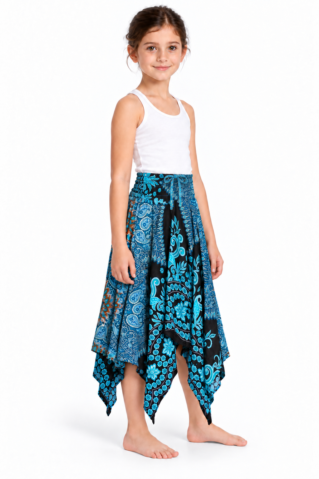Turquoise Peacock Mandala – Rayon Convertible Dress-Cum-Skirt – skirt quarter side