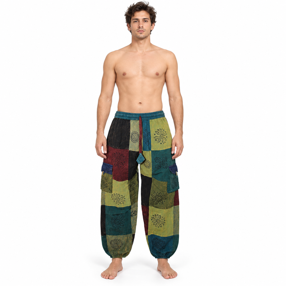 Green Multicolour Patchwork Harem Pants – view 2