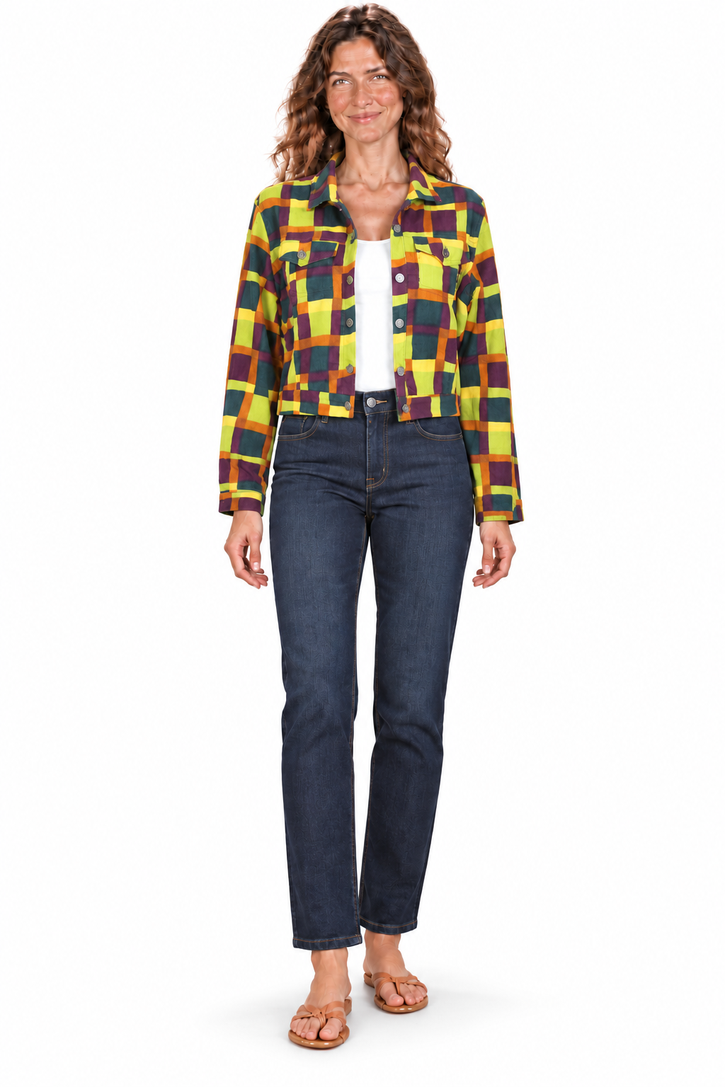 Cropped Corduroy Jacket - Yellow and Green Multicolour Checks