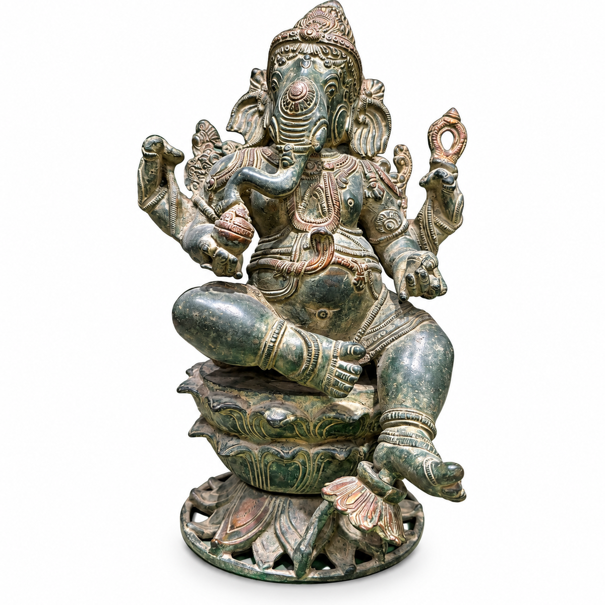 03 Carved Ganesha Statue on Lotus Base - enlarged product view