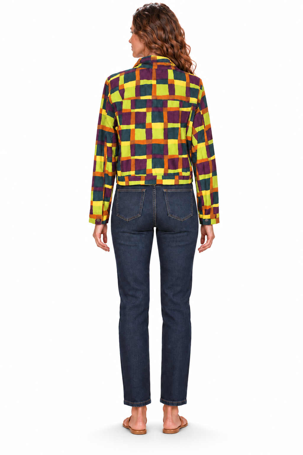 Cropped Corduroy Jacket - Yellow and Green Multicolour Checks