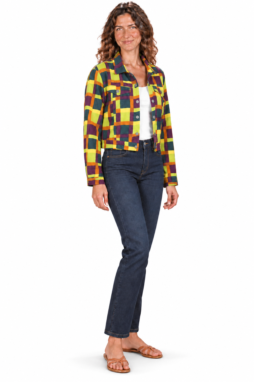Cropped Corduroy Jacket - Yellow and Green Multicolour Checks