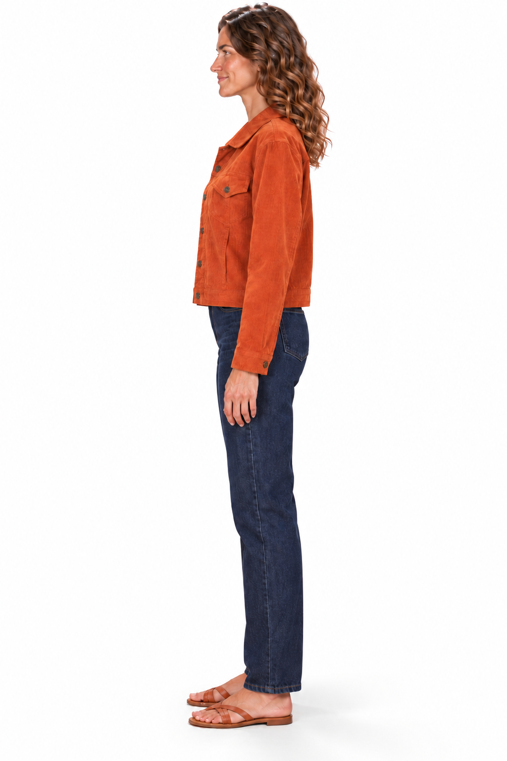 Cropped Corduroy Jacket - Rust Orange