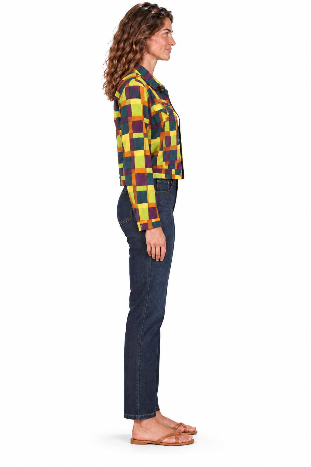 Cropped Corduroy Jacket - Yellow and Green Multicolour Checks