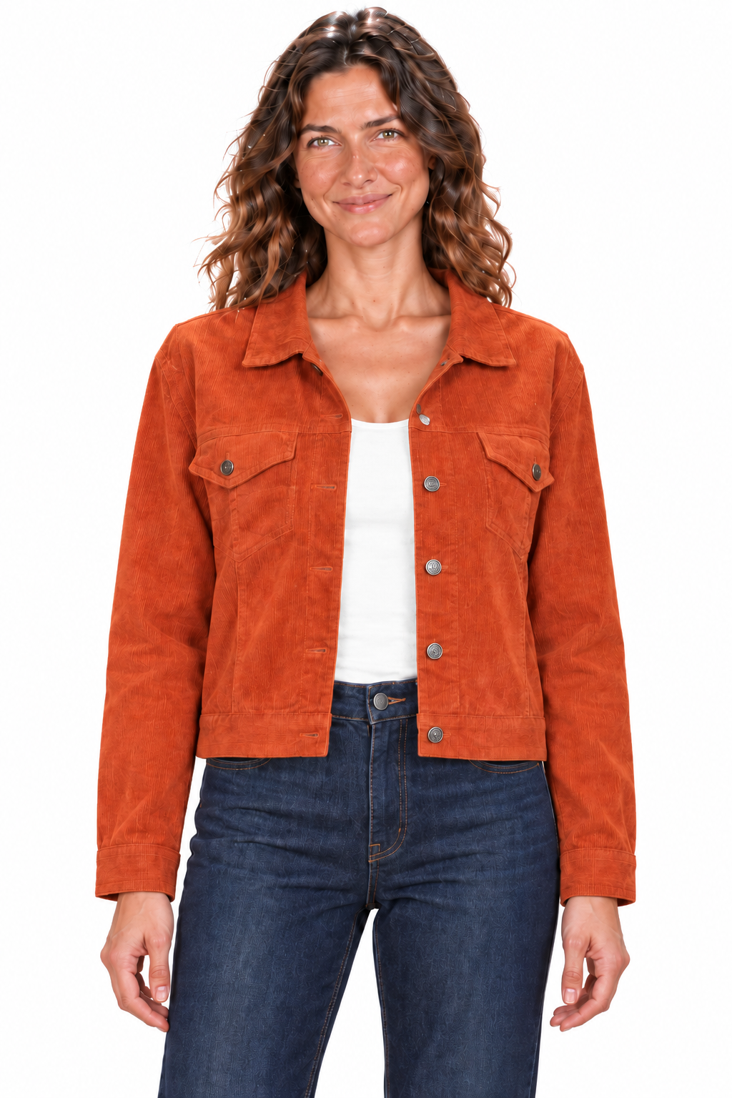 Cropped Corduroy Jacket - Rust Orange