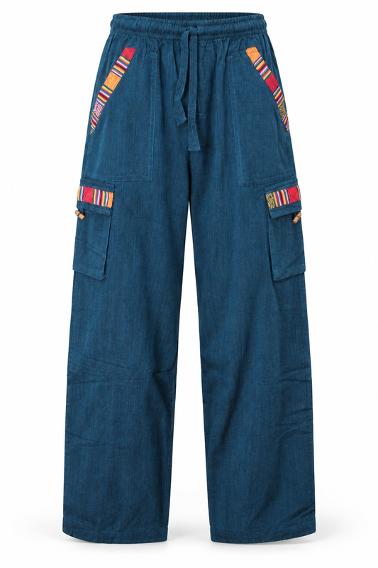 Teal Multicolour Trim Cargo Pants – view 1