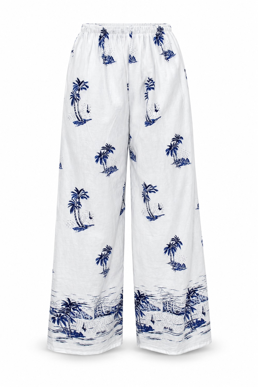 White Blue Palm Print Pants – view 1