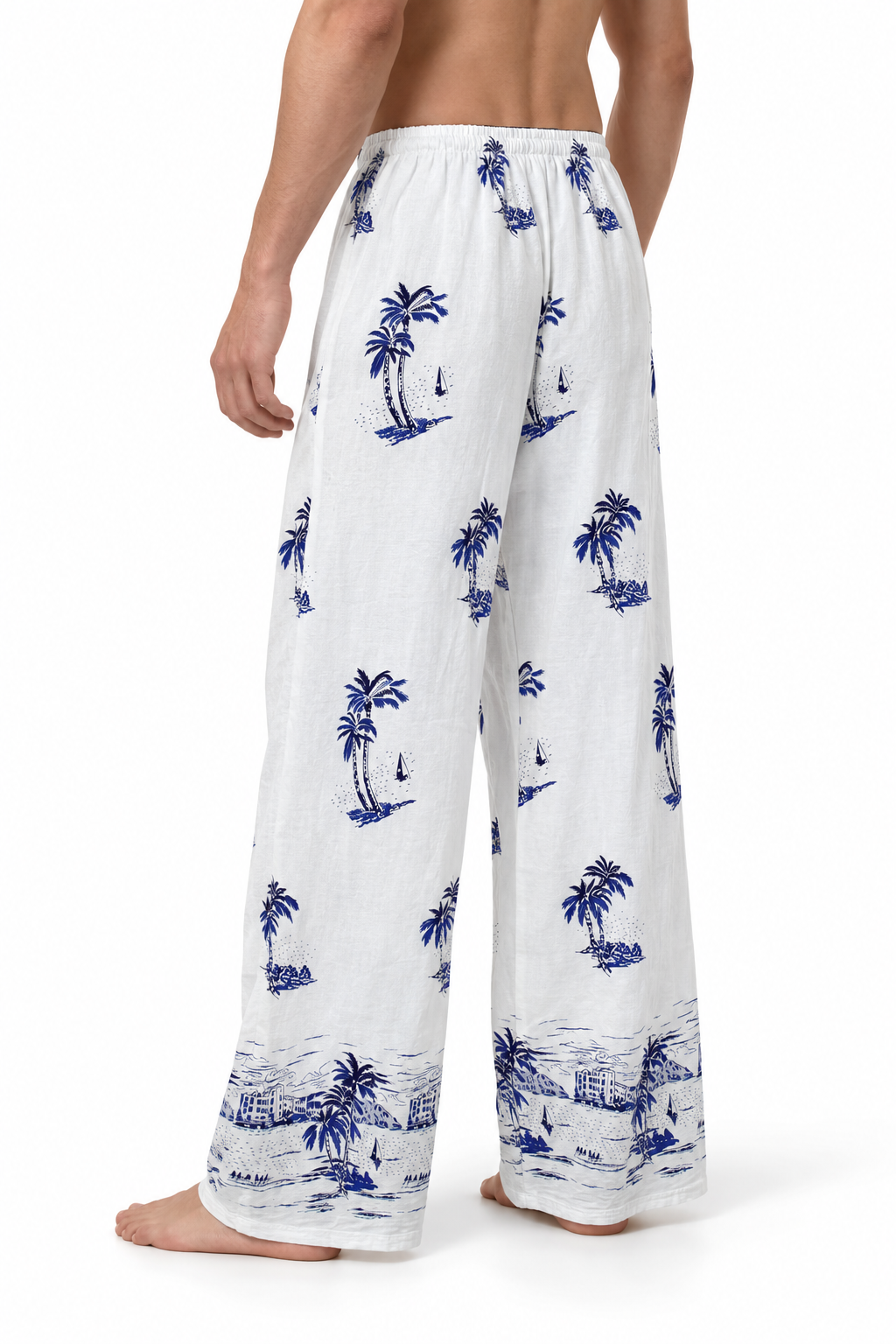 White Blue Palm Print Pants – view 3