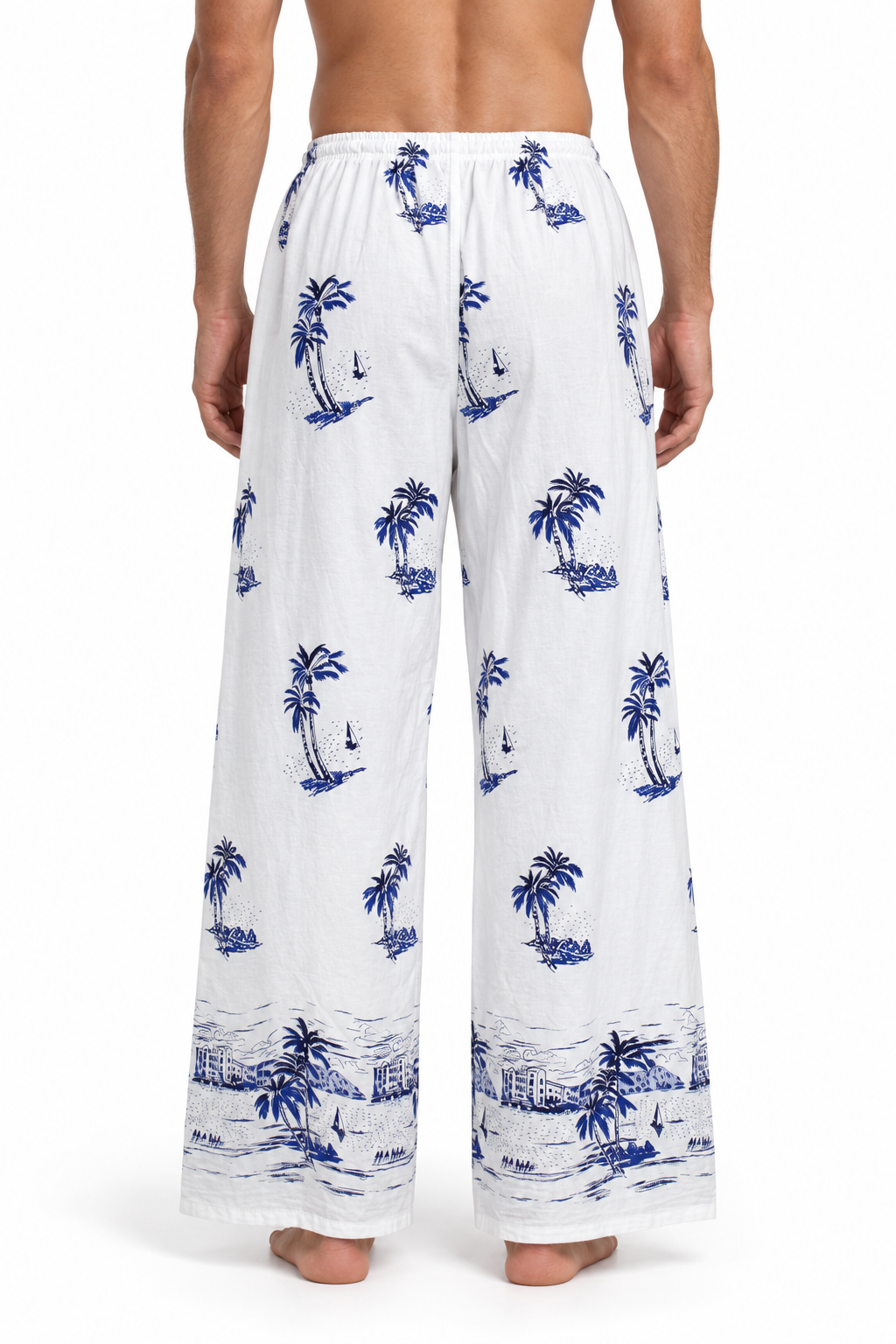 White Blue Palm Print Pants – view 4