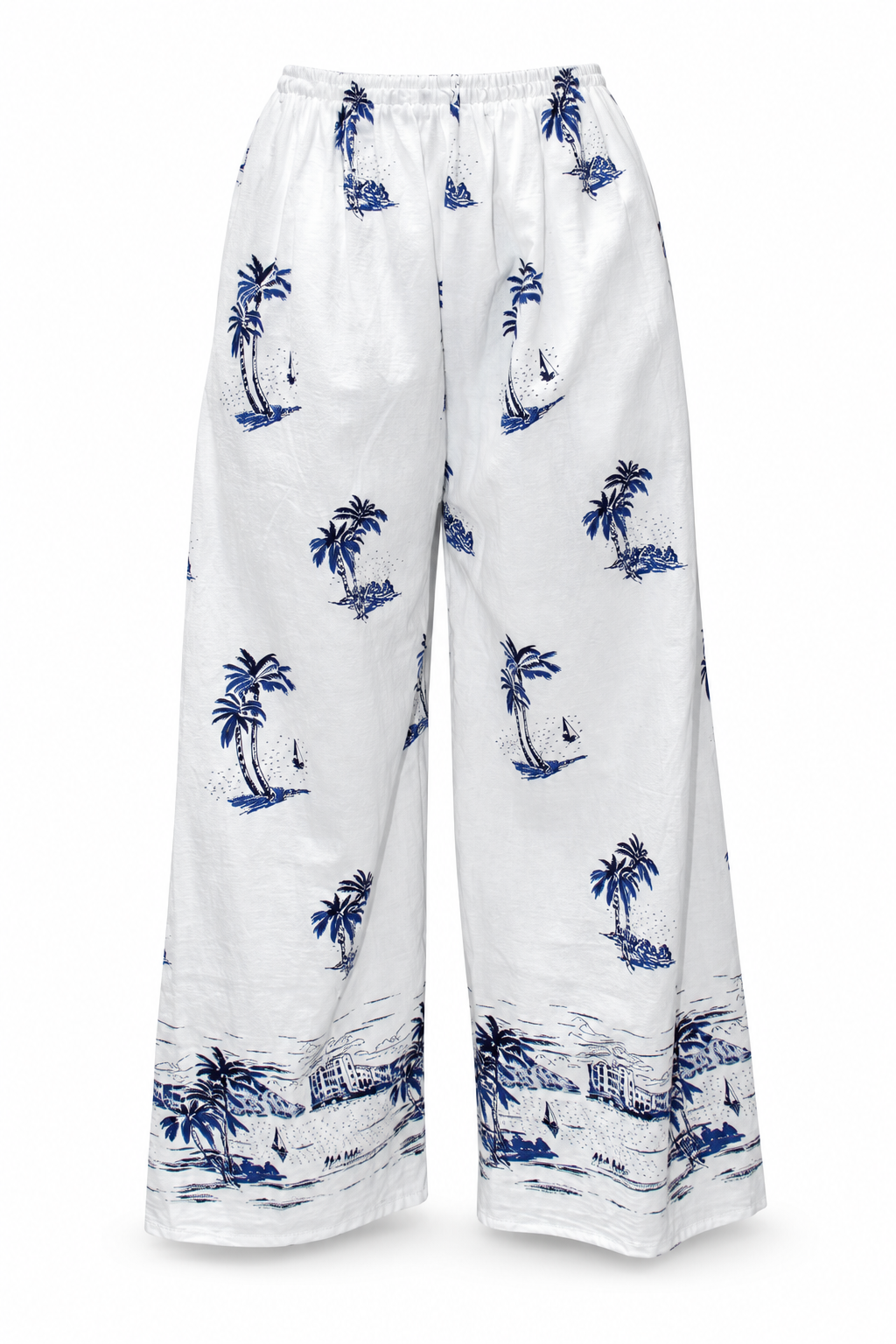 White Blue Palm Print Pants – view 5