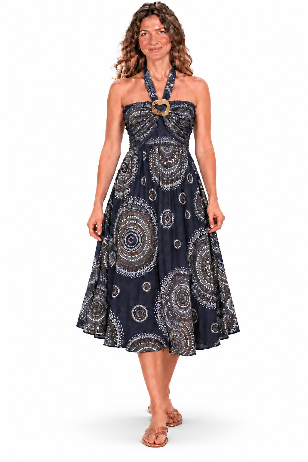Coco Rayon Halter Dress and Skirt - Navy and White Circles