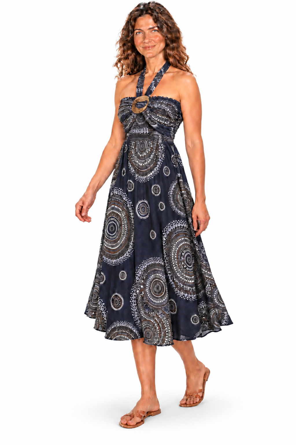 Coco Rayon Halter Dress and Skirt - Navy and White Circles