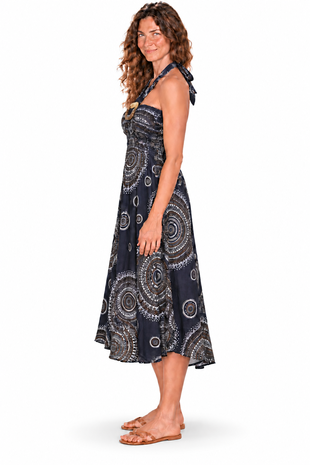 Coco Rayon Halter Dress and Skirt - Navy and White Circles