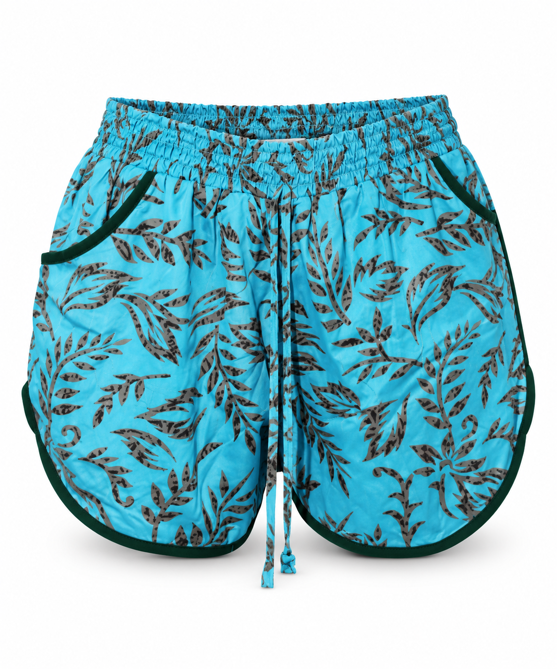 Aqua Leaf-Print Drawstring Shorts – clean original product view
