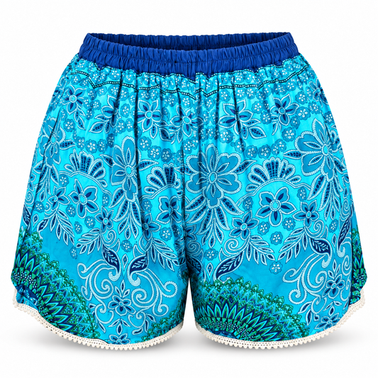 Aqua Paisley Shorts – front ghost mannequin