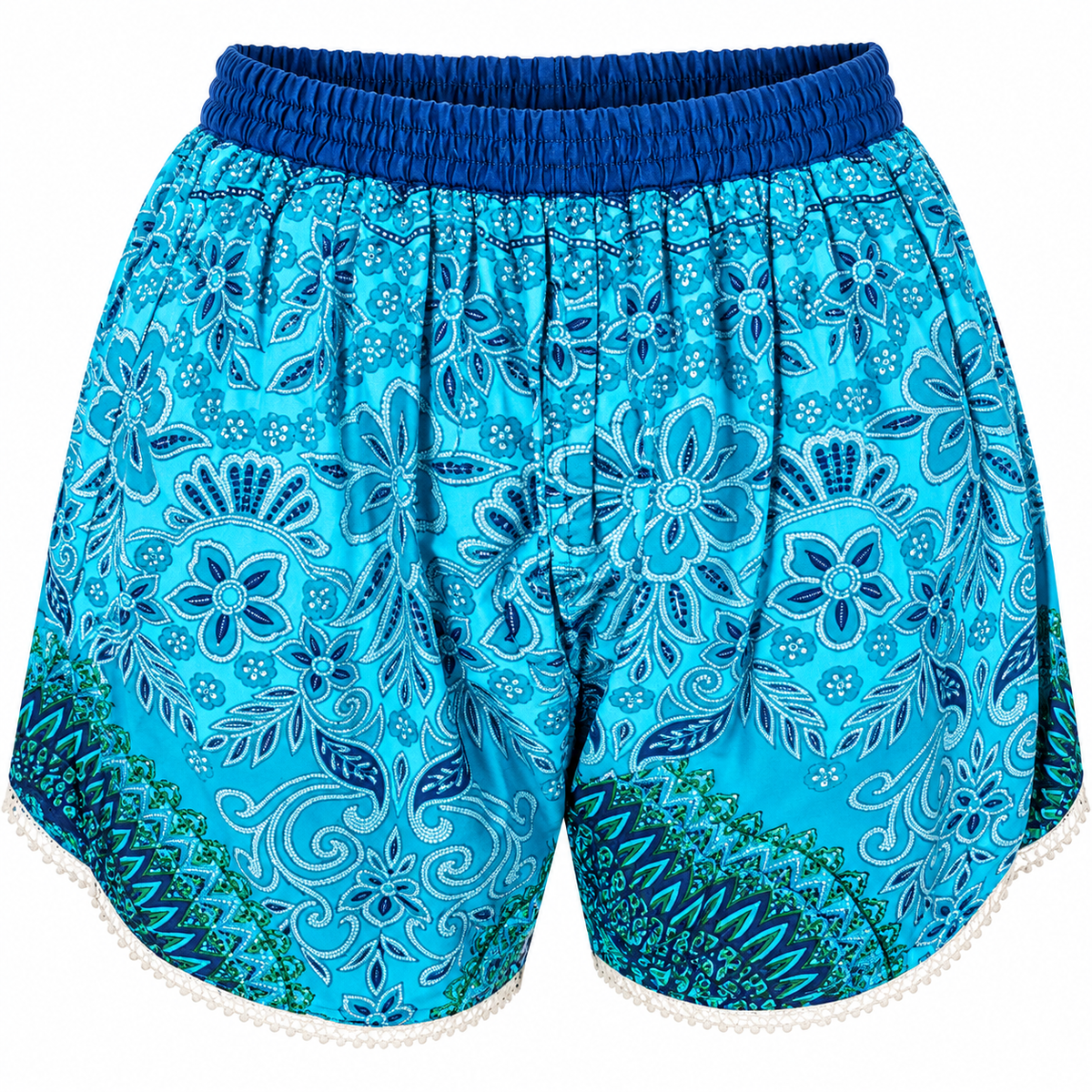 Aqua Paisley Shorts – construction detail