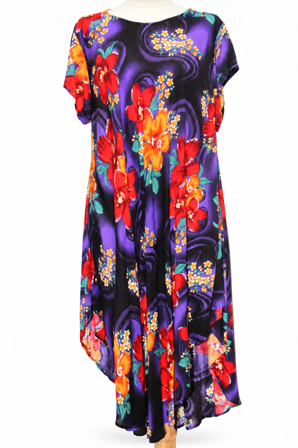 Beach Dress - Short Sleeve - Black Purple Orange Floral - original mannequin view