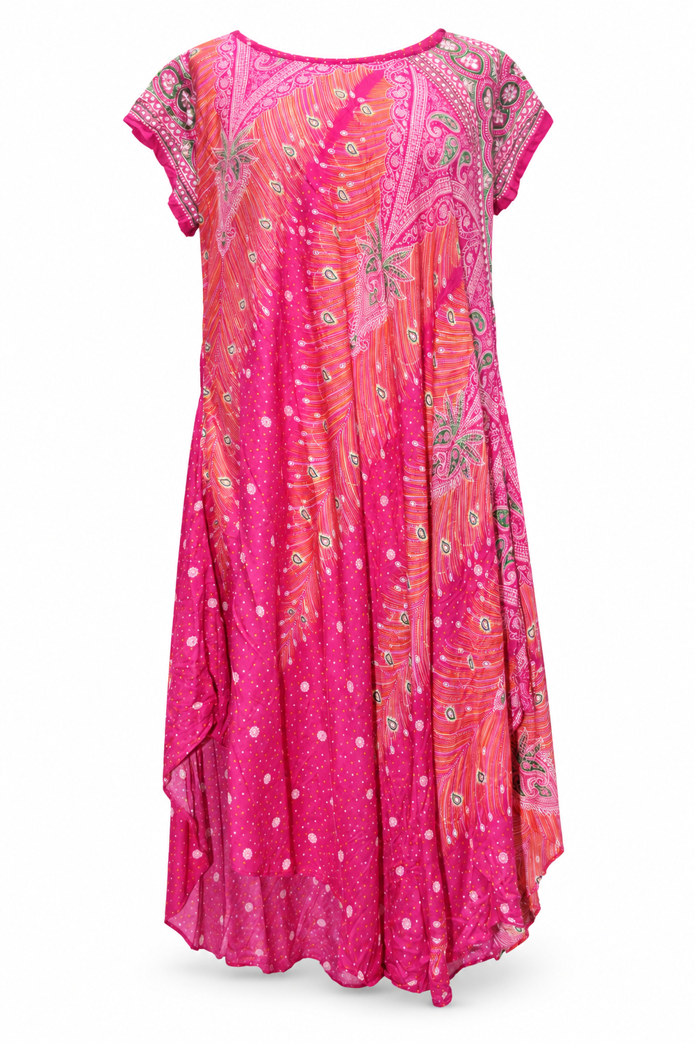 Beach Dress - Short Sleeve - Pink Orange Paisley - front garment view