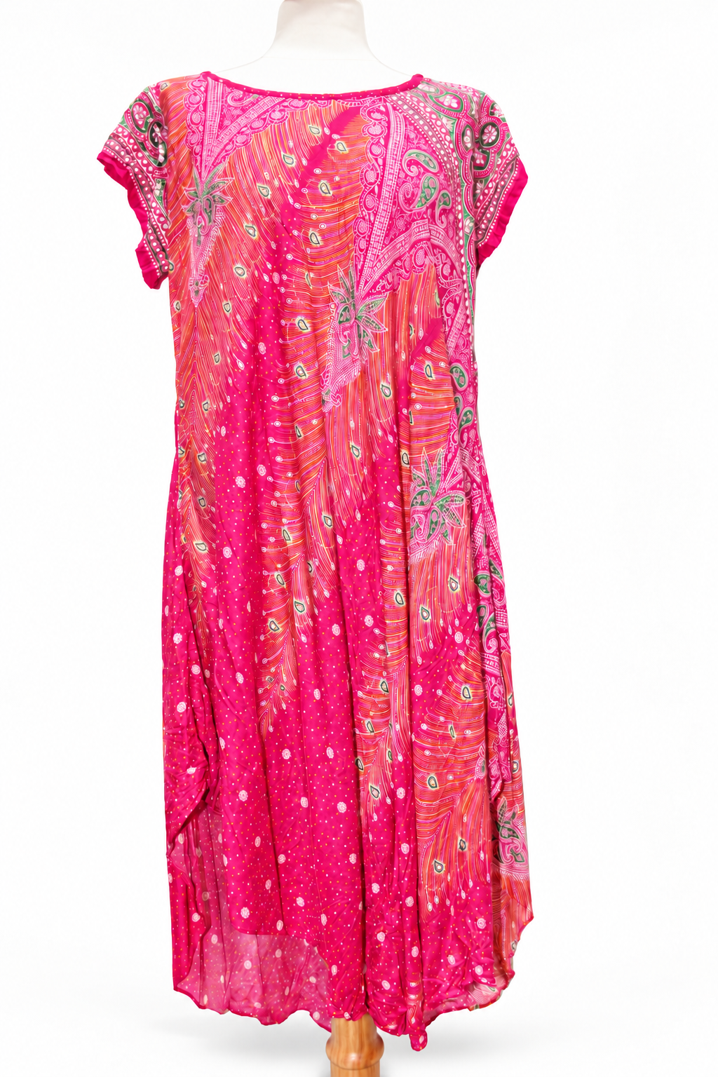 Beach Dress - Short Sleeve - Pink Orange Paisley - original mannequin view