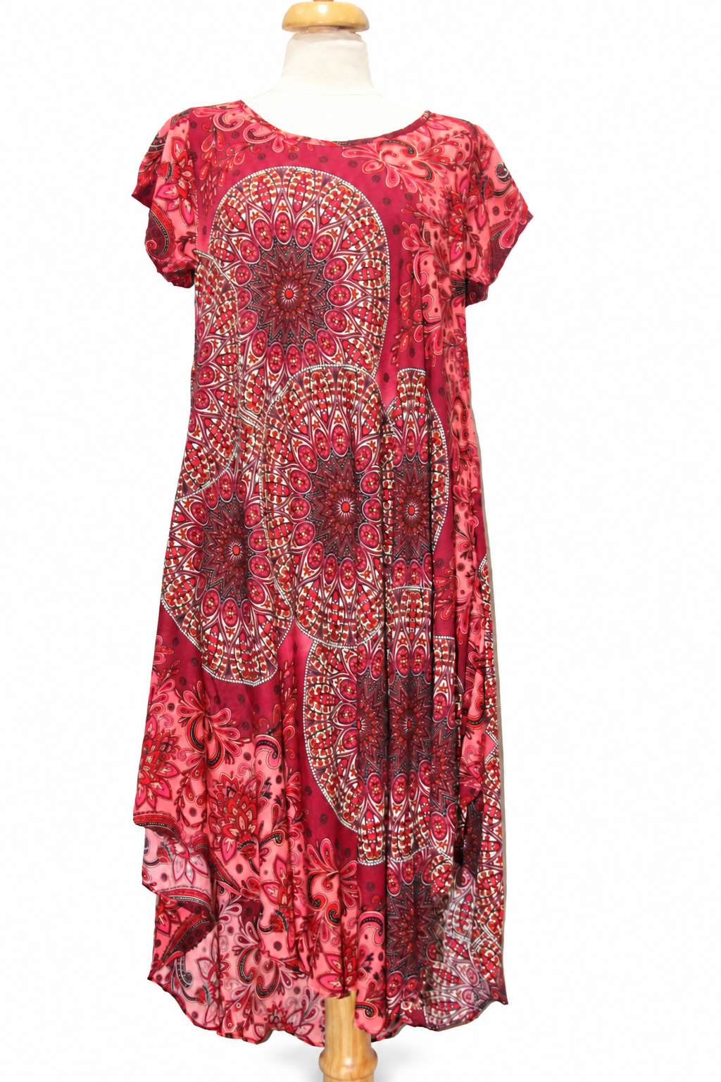 Beach Dress - Short Sleeve - Red Multicolour Mandala - original mannequin view