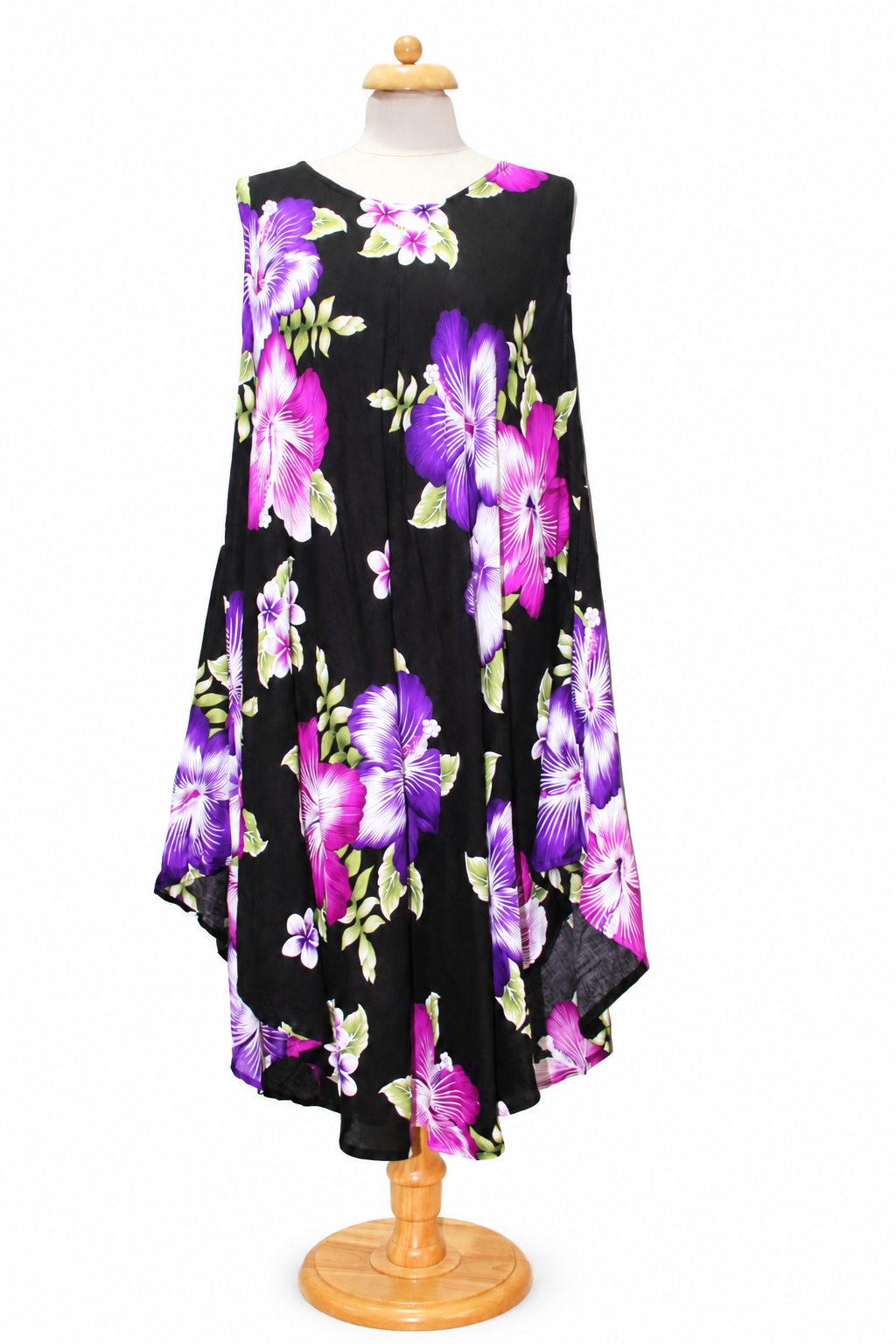 Beach Dress - Sleeveless - Black Purple Hibiscus - original mannequin view