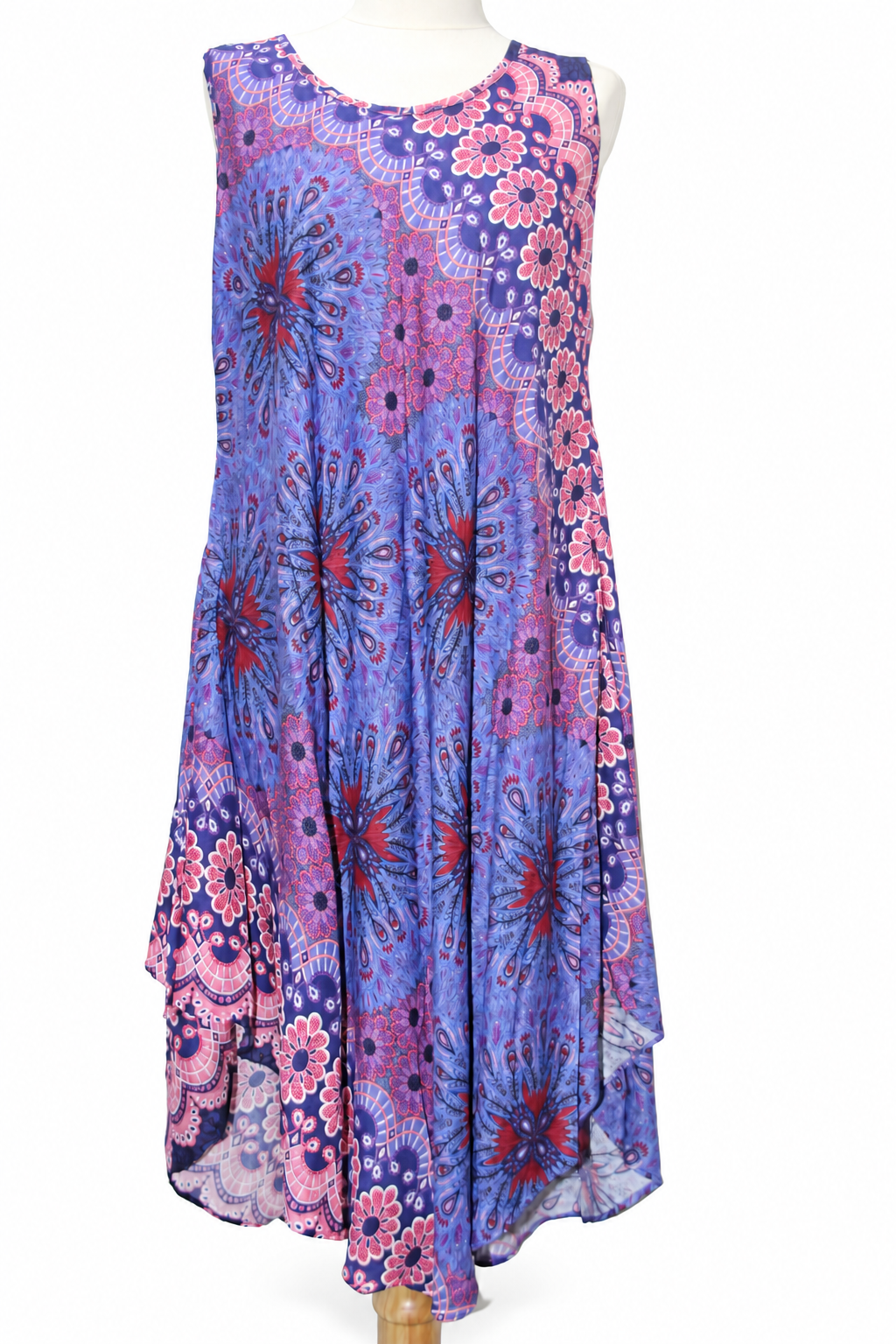 Beach Dress - Sleeveless - Blue Pink Floral Mandala - original mannequin view