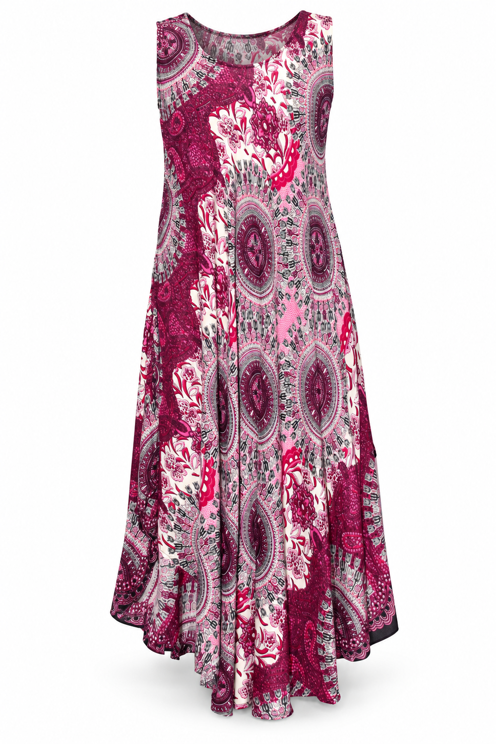 Beach Dress - Sleeveless - Burgundy Cream Mandala - front garment view