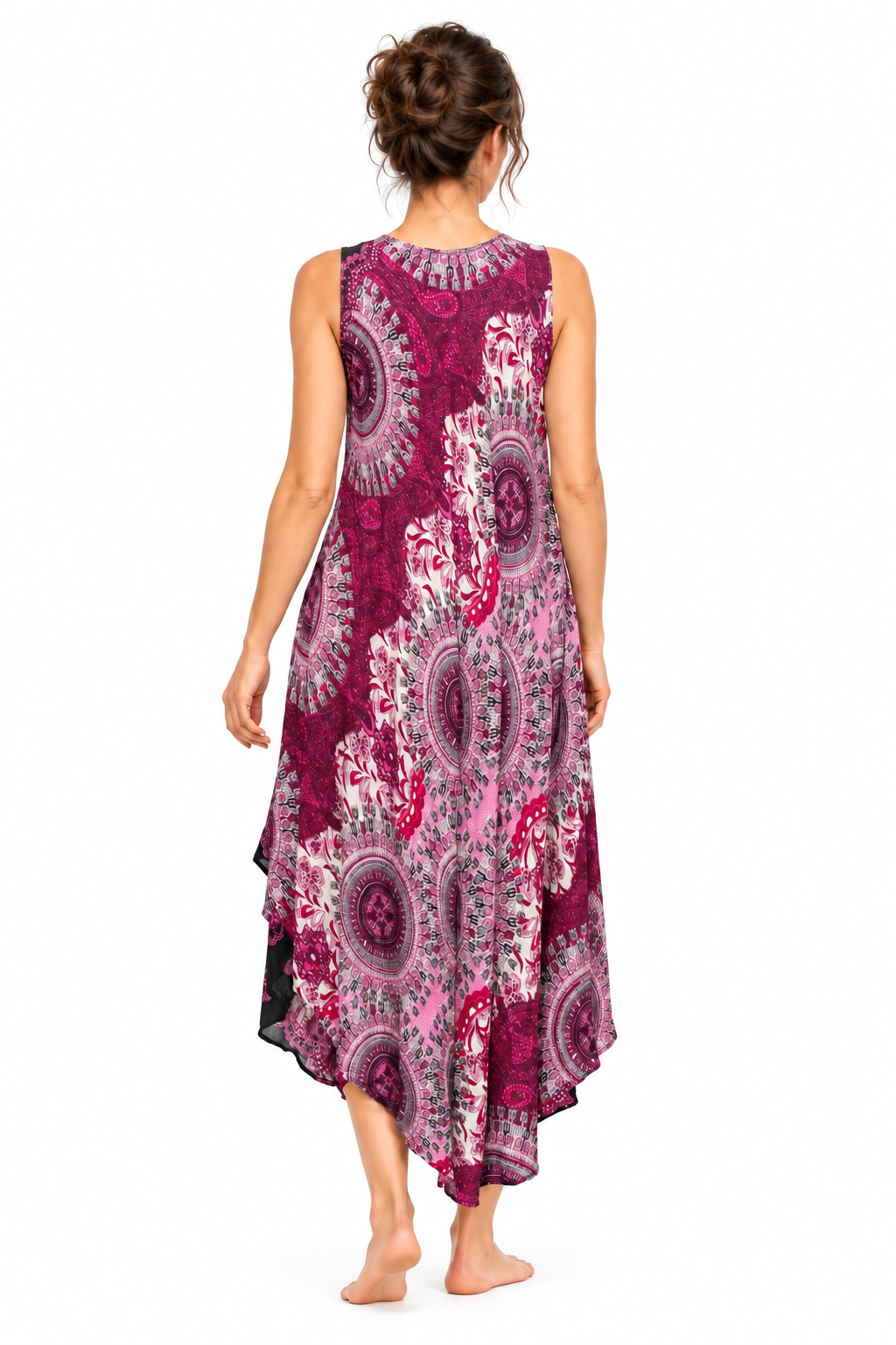 Beach Dress - Sleeveless - Burgundy Cream Mandala - model back