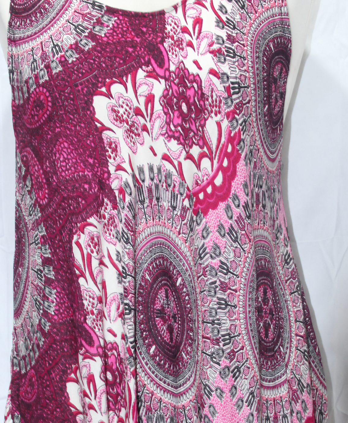 Beach Dress - Sleeveless - Burgundy Cream Mandala - real fabric detail