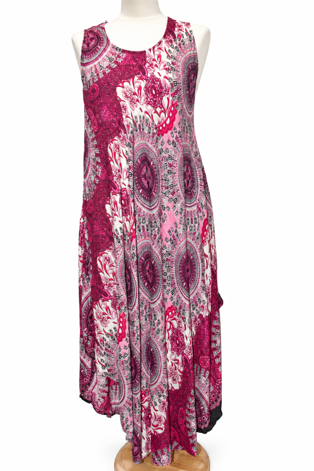 Beach Dress - Sleeveless - Burgundy Cream Mandala - original mannequin view