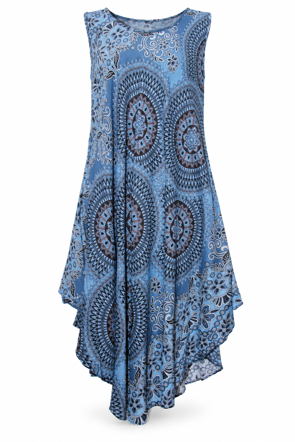 Beach Dress - Sleeveless - Dusty Blue Mandala - front garment view