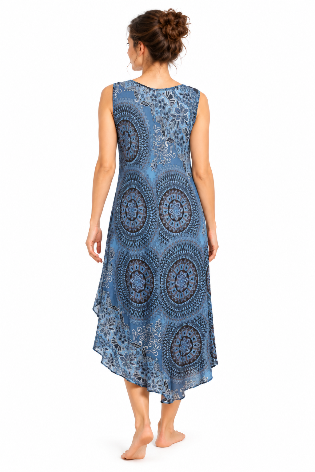 Beach Dress - Sleeveless - Dusty Blue Mandala - model back