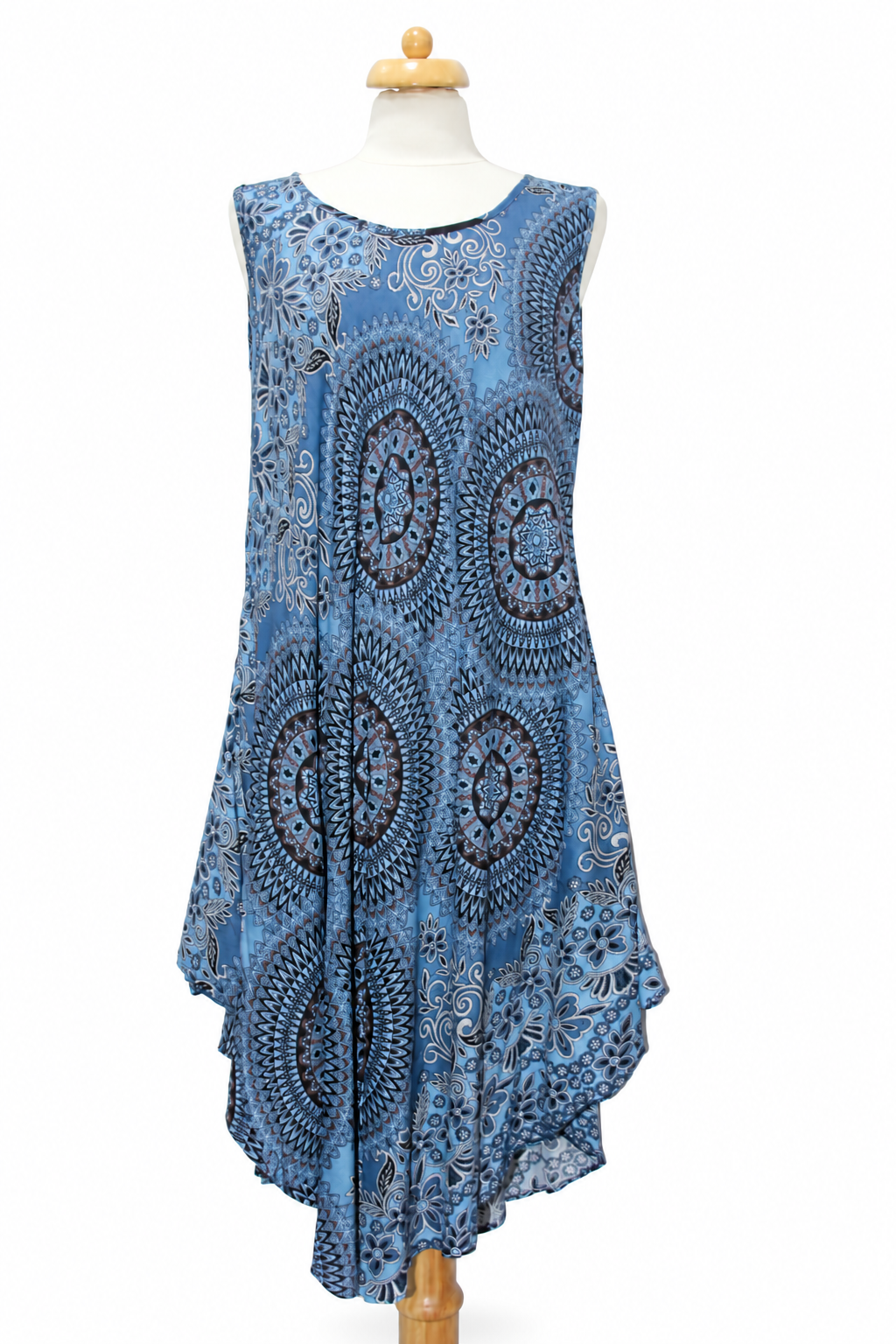 Beach Dress - Sleeveless - Dusty Blue Mandala - original mannequin view