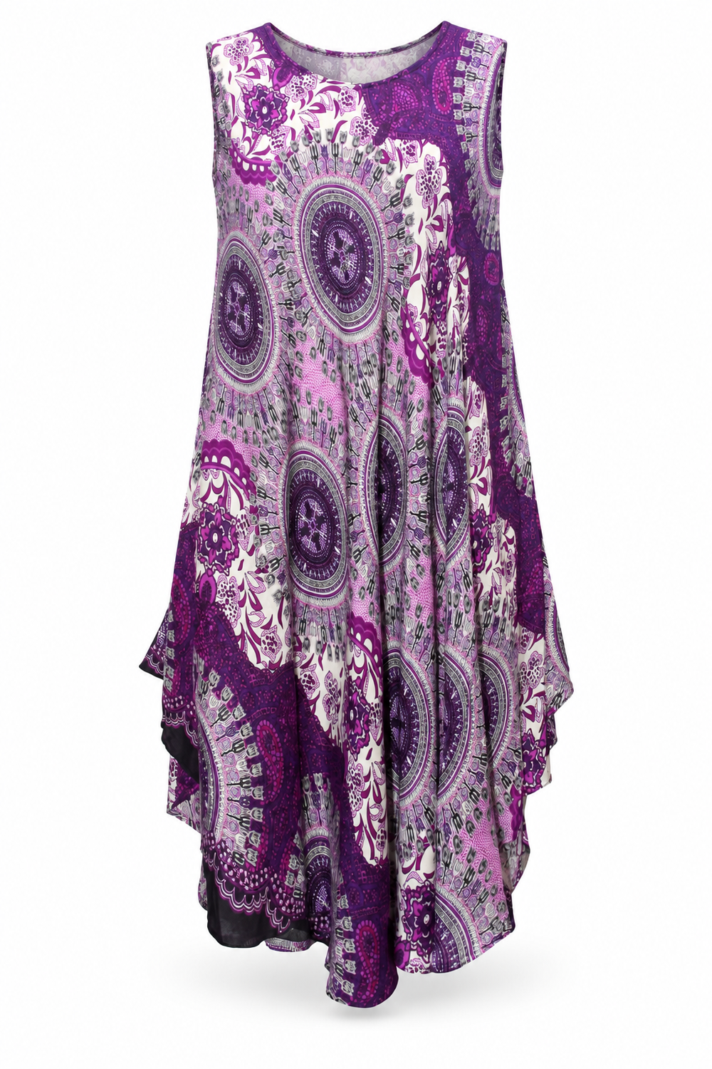 Beach Dress - Sleeveless - Purple Cream Mandala - front garment view