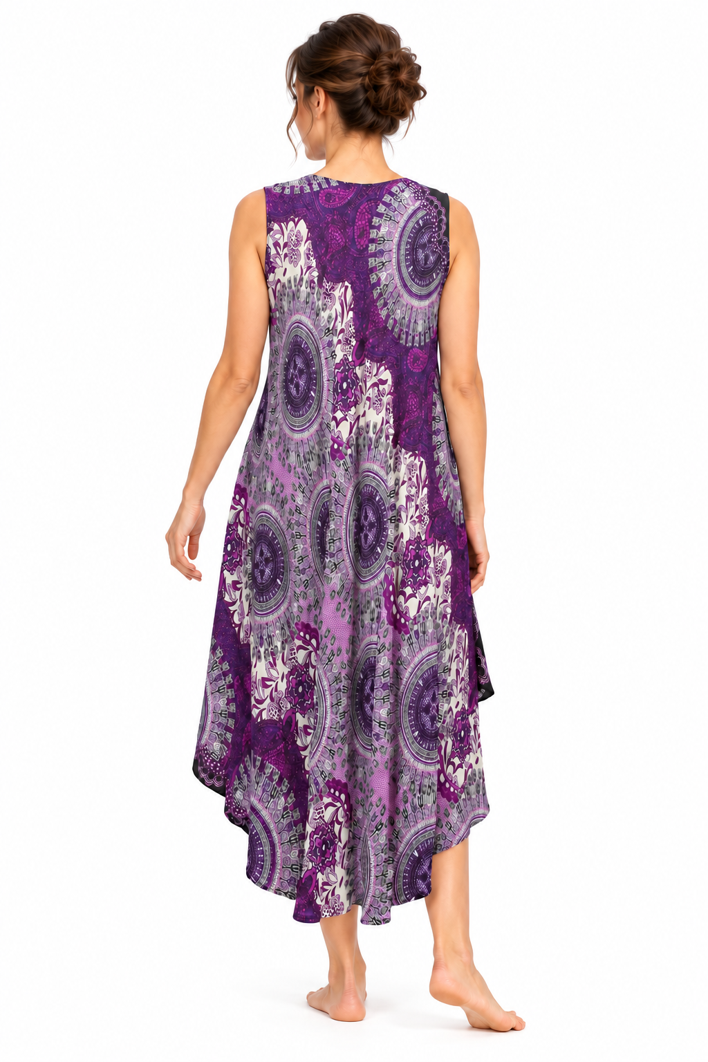 Beach Dress - Sleeveless - Purple Cream Mandala - model back