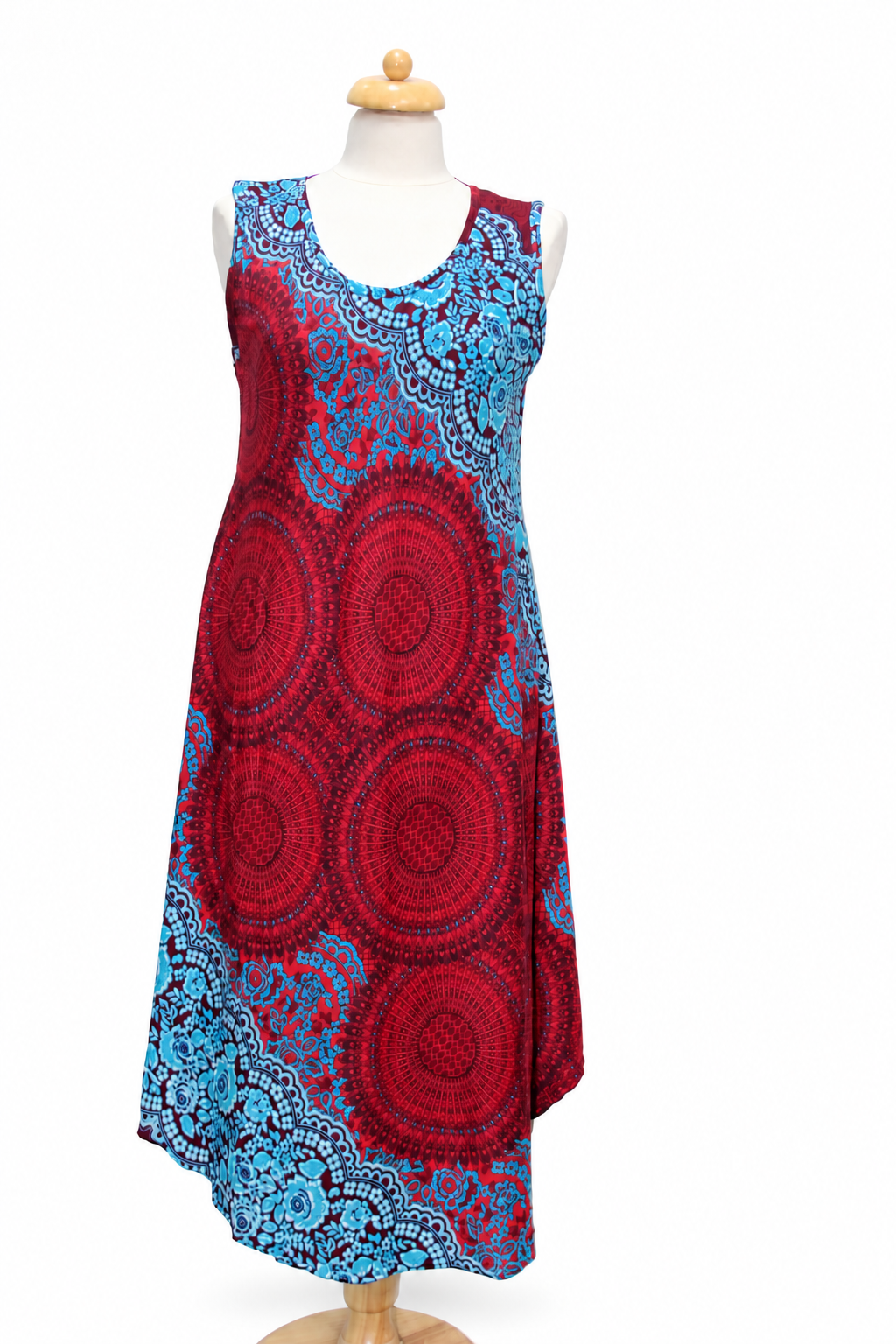 Beach Dress - Sleeveless - Red Turquoise Mandala - original mannequin view